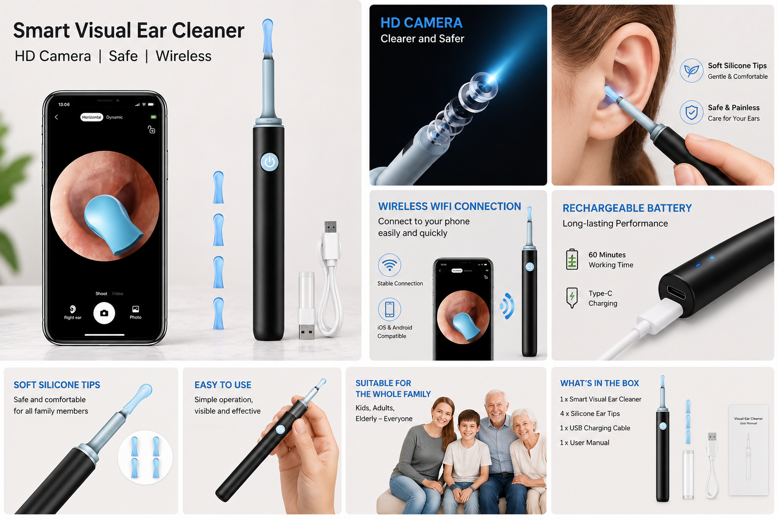 Smart Visual Ear Cleaner with HD Camera – Wireless Ear Wax Removal Tool