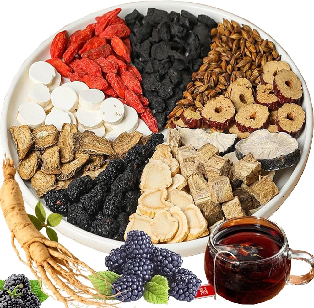 Ginseng & Mulberry Herbal Tea, Premium Ginseng Five Treasures Tea Kidney Teas, 100% Natural Herbal Blend, Kidney Cleanse Detox & Repair, Boosts Energy & Vitality