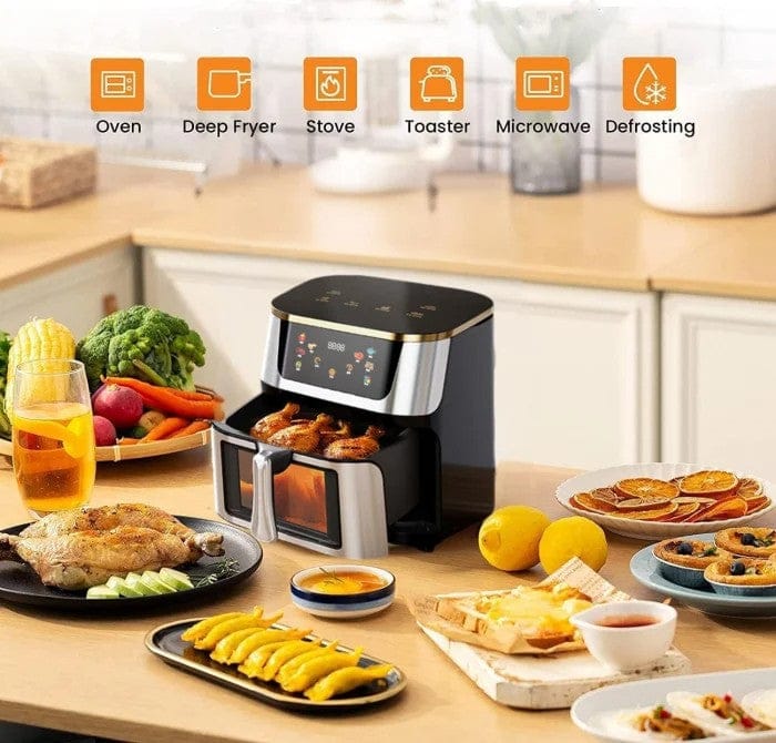 Hot Air Fryer 10L AT PERFORMANCE® – 2400W, Digital Touch Display, 8 Programs, with Glass, Black + GIFT 100 Baking Papers