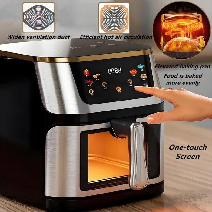 Hot Air Fryer 10L AT PERFORMANCE® – 2400W, Digital Touch Display, 8 Programs, with Glass, Black + GIFT 100 Baking Papers