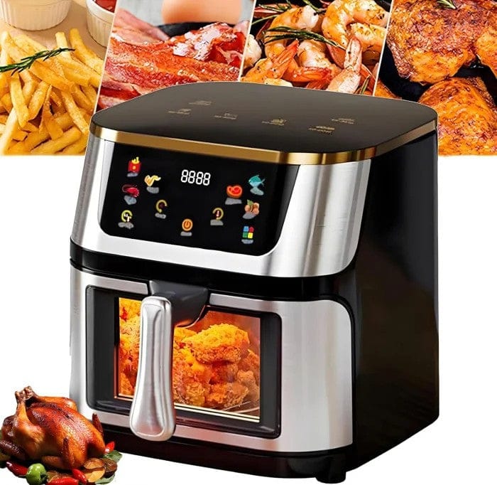 Hot Air Fryer 10L AT PERFORMANCE® – 2400W, Digital Touch Display, 8 Programs, with Glass, Black + GIFT 100 Baking Papers