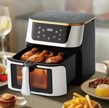 Hot Air Fryer 10L AT PERFORMANCE® – 2400W, Digital Touch Display, 8 Programs, with Glass, Black + GIFT 100 Baking Papers