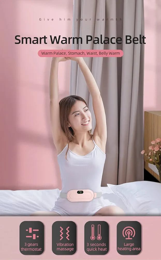 Menstrual Heating Pad - Smart Warm Belt, Electric Period Cramp Massager, Vibrating Heating Waist Belt with Adjustable Temperature and Massage Modes - Quick Relief from Menstrual Discomfort
